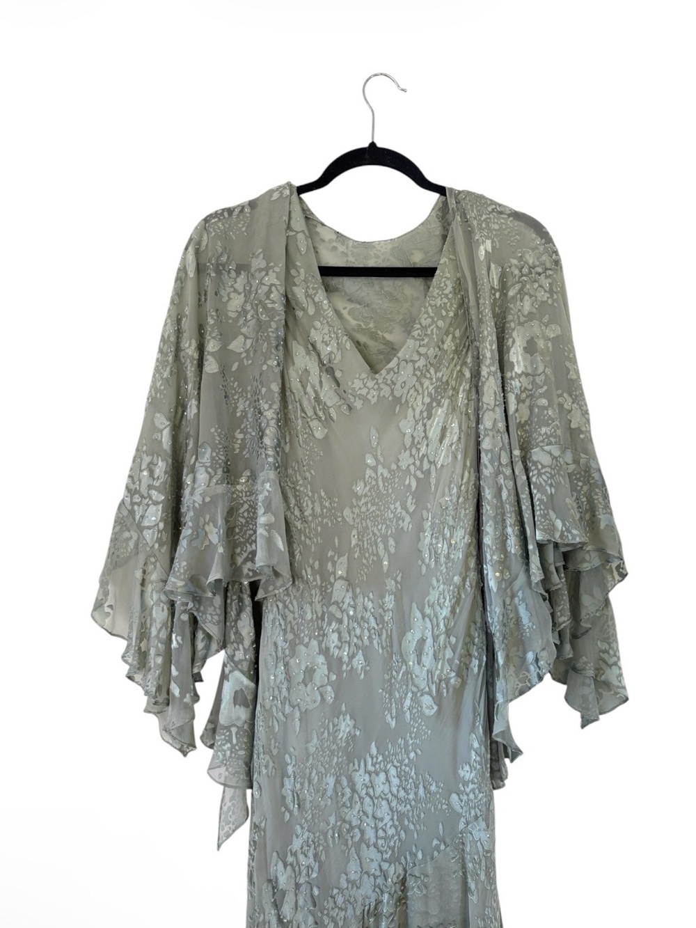 Sage Green Silk Alex evenings Ruffled Maxi Dress - Picture 3 of 10
